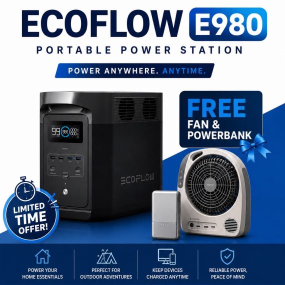 EcoFlow E980 Portable Power Station with Free Powerbank and Fan
